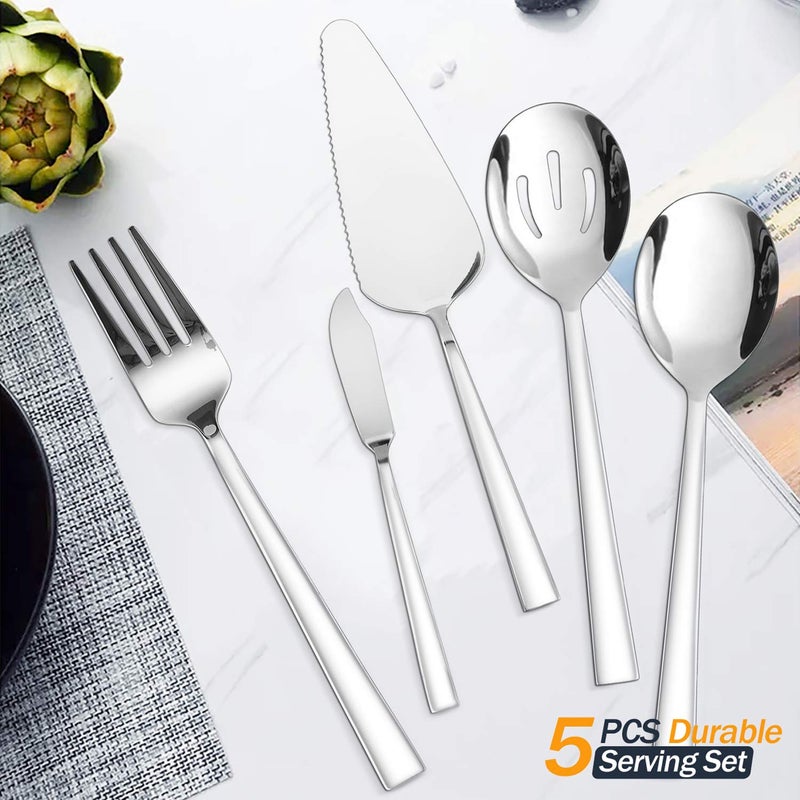 HaWare 77-Piece Silverware Set with Steak Knives, Solid Stainless Steel Flatware Utensils, Modern Elegant Cutlery Tableware Set, Attach Serving Set, Mirror Polished, Dishwasher Safe-Service for 12 - Image 4